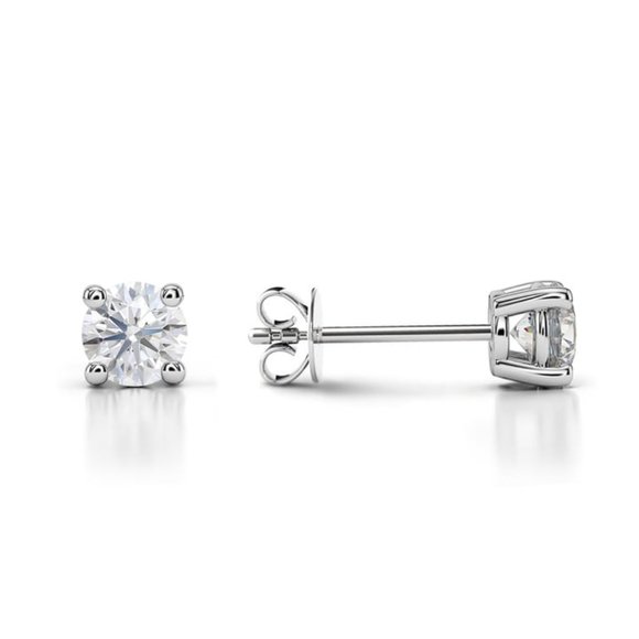 2.0 ct.tw Round Moissanite Stud Earring 14k White Gold,D-VVS1 - Picture 3 of 5